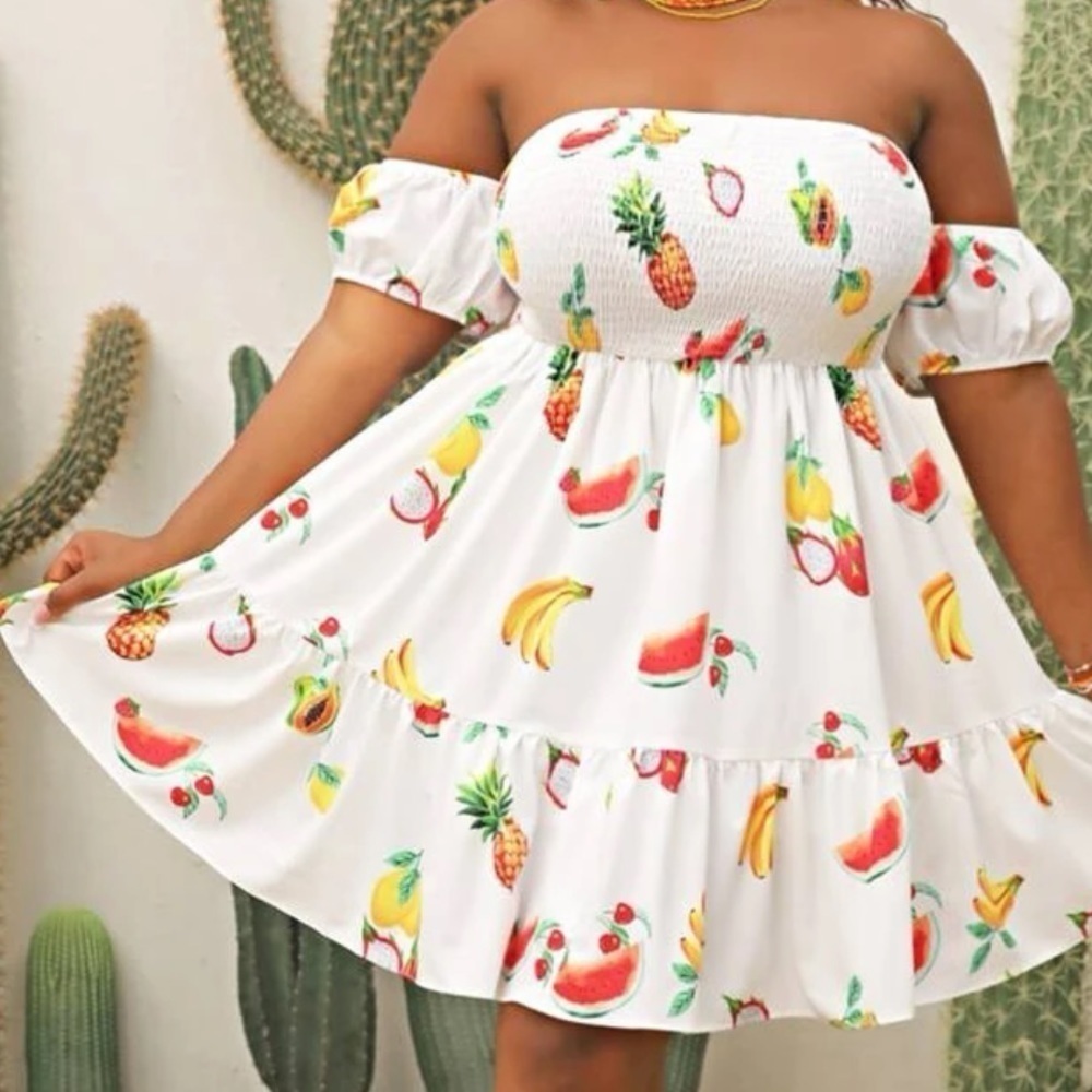 Casual Tropical Print Off The Shoulder Summer Dress - Picture 5 of 10